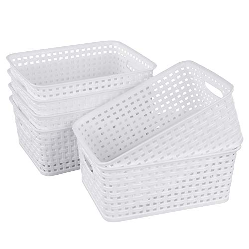 Sandmovie White Plastic Rattan Storage Baskets, 6 Packs - color: White