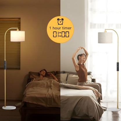 Ambimall Arc Floor Lamp with Remote and Stepless Dimmable Bulb, Colors Temperature & Brightness Adjustable, Gold Pole & Marble Base - color: gold & marble