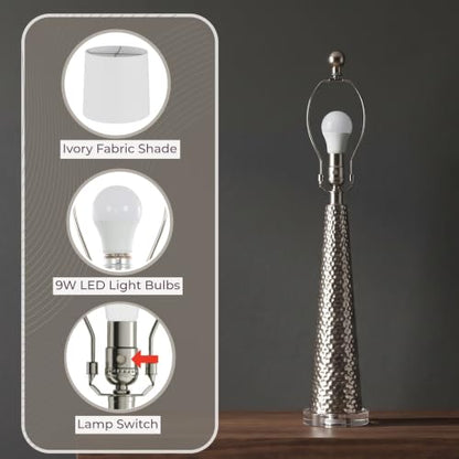 Lavish Home Table Lamps, Silver, Set of 2, 12” x 30.25”