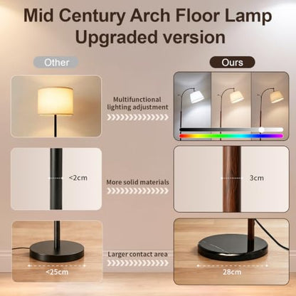 Floor Lamp, 9W 850lm Smart LED Arch Floor Lamp - Marble Base - color: Wood Grain + Marble Base