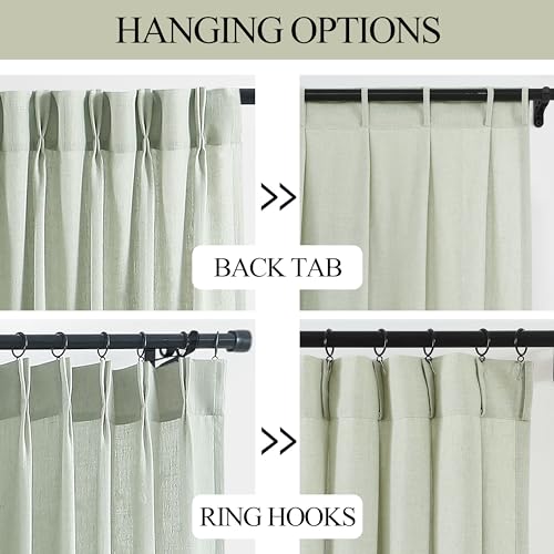 Vision Home Light Green Linen Pinch Pleated Semi Sheer Curtains 40Wx63Lx2 - color: Soft Green/Pinch, size: 40"W x 63"L (Pack of 2)