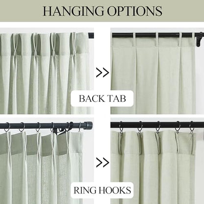 Vision Home Light Green Linen Pinch Pleated Semi Sheer Curtains 40Wx63Lx2 - color: Soft Green/Pinch, size: 40"W x 63"L (Pack of 2)