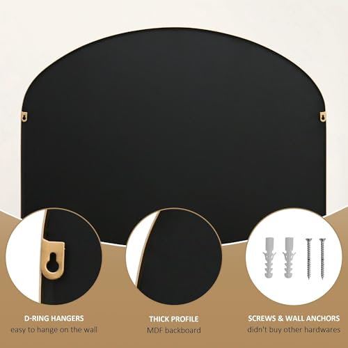Besdomus Ornate Arched Wall Mirror: 40"x30" Large Gold Fireplace Mirror - size: 40"L x 30"W