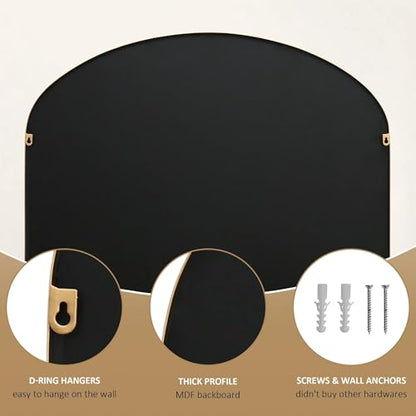 Besdomus Ornate Arched Wall Mirror: 40"x30" Large Gold Fireplace Mirror - size: 40"L x 30"W