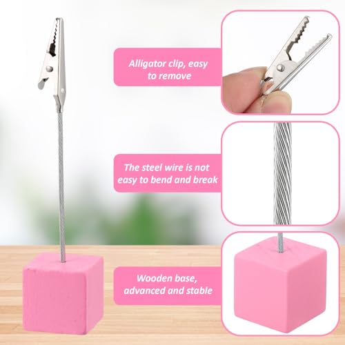 20 Pcs Cube Base Memo Clip Holder with Alligator Clip, Pink - color: Pink