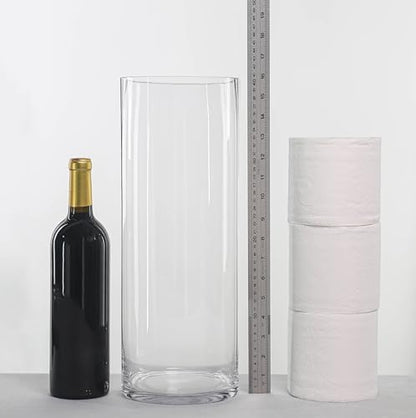 CYS EXCEL Cylinder Clear Glass Vase (H-16" D-6") | Multiple Size Choices Glass Flower Vase Centerpieces | Hurricane Floating Candle Holder Vase - size: H-16" D-6"
