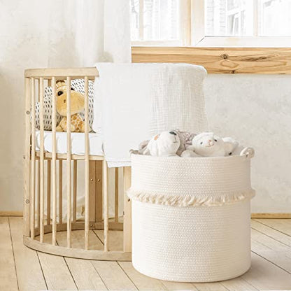 CherryNow 60L Woven Rope Baby Basket with Tassel, 17" x 16", Off-white - color: Off-white, size: 50L (16"W x 17"H)