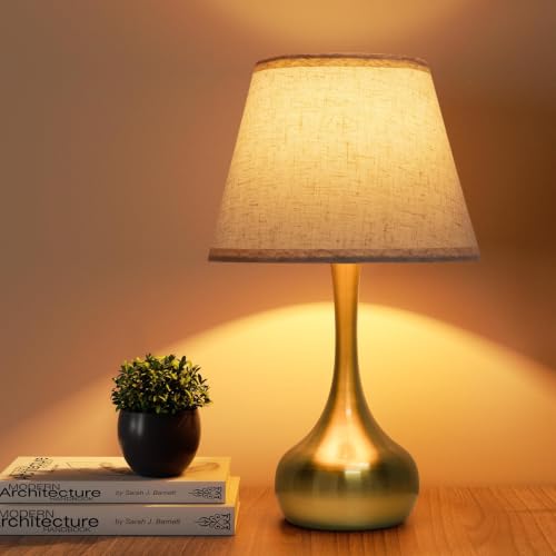 ONEWISH Touch Table Lamp for Bedroom, 3-Way Dimmable Gold Bedside Lamps for Nightstand with Fabric Shade,17.32'' Desk Lamp for Kids Reading, Home Office - color: Beige Linen Mushroom Shade & Gold Base