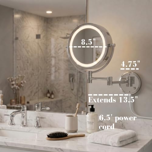 JERDON Lighted Wall-Mount Makeup Mirror - 8X - Chrome - HL88CL - color: Chrome Plug in