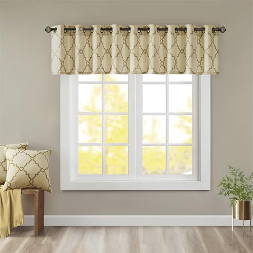 Madison Park Light Filtering Fretwork Print Valance, 50x18 Beige/Gold - color: Beige/Gold, size: 18"W x 50"L (Pack of 1)