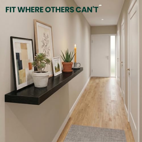 1.5" Thick Floating Shelves for Wall, 16"x6.5" Wall Mounted Shelf, Wall Storage Shelf,No Sag,Easy Install Wood Grain Shelf for Bedroom, Kitchen, Living Room & Hallway,Black,Pack of 2 - color: Black, size: 16"x 6.5"-Pack of 2