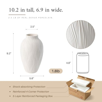 White Ceramic Vase for Pampas Grass, 9.2 Inch Wavy Textured Vase Gift - color: Windblown Texture Vase