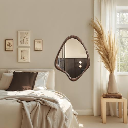 LuxenHome Asymmetrical Wall Mirror, 23"x 29" Classic Brown Irregular Mirror - color: Brown