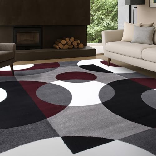 Rugshop Circle Design Contemporary Geometric Area Rug Burgundy 5'3" x 7'3" - size: 5'3" x 7'3" (Rectangular)