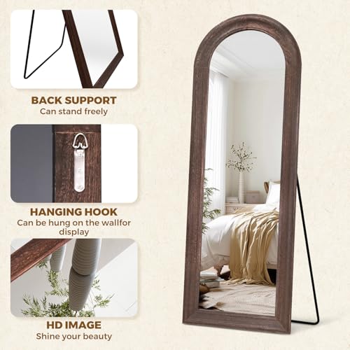 65x22 Solid Wood Arched Full Length Mirror, Elegant Brown Finish - color: Brown-ar Frame, size: 65"L x 22"W