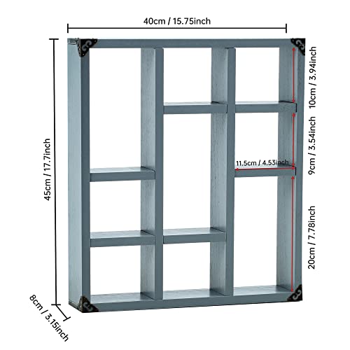 17.7x15.7-Inch Shadow Box Shelf 9-Slot Rustic Floating Shelves Larger Wall Mounted Shelf Lightweight Solid Wood Display Shelf Freestanding Farmhouse Shelf (9C-Dark Gray) - color: 9c-dark Gray, size: 1 PCS
