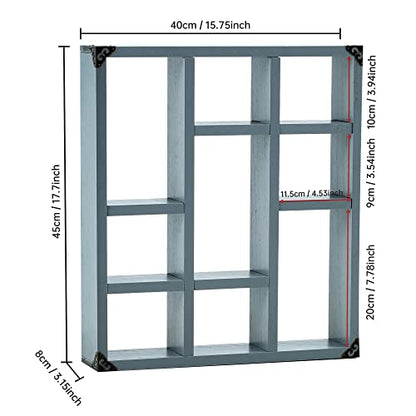 17.7x15.7-Inch Shadow Box Shelf 9-Slot Rustic Floating Shelves Larger Wall Mounted Shelf Lightweight Solid Wood Display Shelf Freestanding Farmhouse Shelf (9C-Dark Gray) - color: 9c-dark Gray, size: 1 PCS