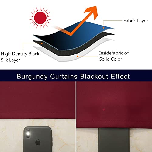 Pickluc Grommet Blackout Curtains 63 Inches Long 2 Panels Set, Thermal Insulated Drapes for Bedroom, Noise Reduction, Privacy Protection, Burgundy Red, 42" Wide x 63" Length - color: Burgundy Red, size: 42"W x 63"L (Pack of 2)