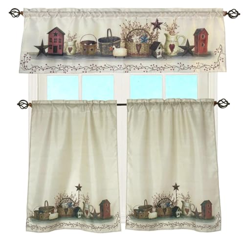 Rustic Country Hearts and Stars Rod Pocket Valance 58 x 18 Inches - color: Country Star, size: 58"W x 18"L (Pack of 1)