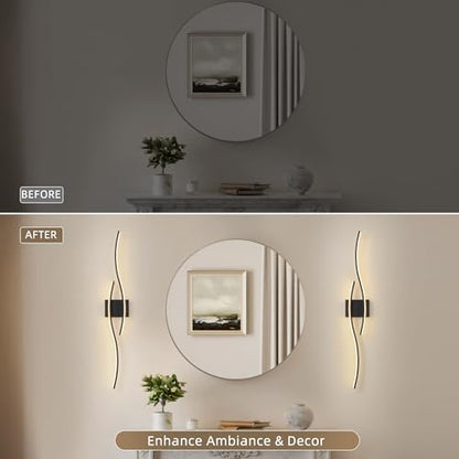 Wireless Wall Sconces Set of Two, Dimmable, 3CCT, Up to 65H Runtime - color: Black, size: 31.5 inches (2 Pack)