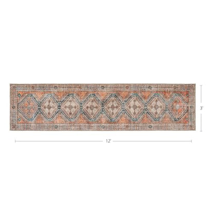 Knot Tangelo 3' x 12' Orange & Blue Runner Rug - Persian-Inspired Design - size: 3' x 12' (Rectangular)