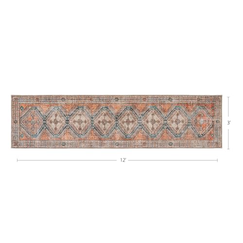 Knot Tangelo 3' x 12' Orange & Blue Runner Rug - Persian-Inspired Design - size: 3' x 12' (Rectangular)