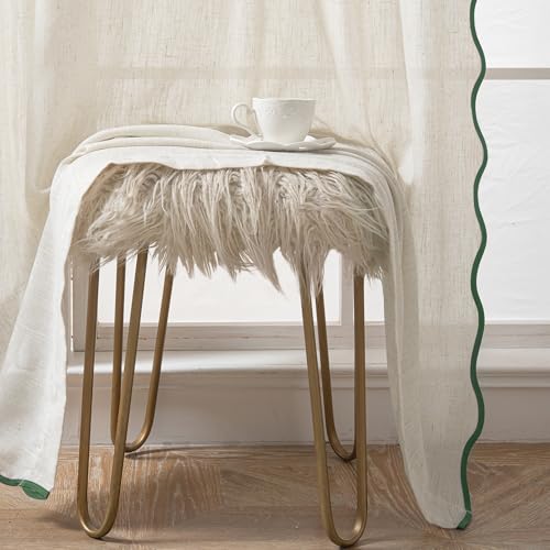 DriftAway Semi Sheer Scalloped Edge Linen Coastal Beach Window Curtains for Living Room Bedroom 2 Panels Rod Pocket Each Size 52 Inch by 84 Inch Loden Green - color: Linen Loden Green, size: 52"W x 84"L (Pack of 2)