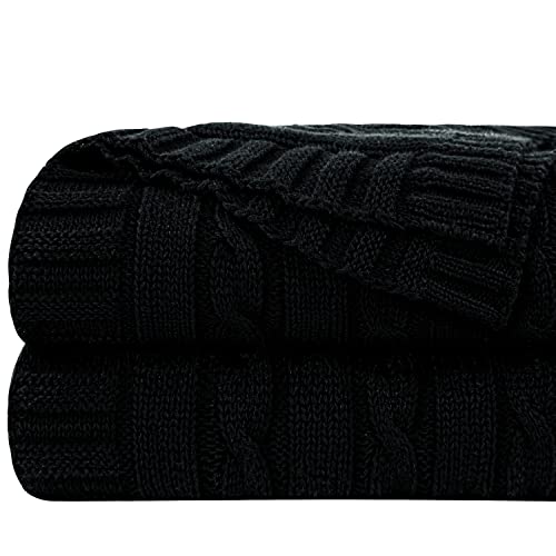 NTBAY Cotton Oversized Cable Knit Throw Blanket, 60 x 80, Black - color: Black, size: Twin(60"x80")