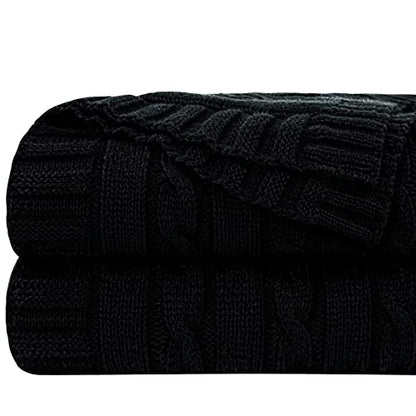 NTBAY Cotton Oversized Cable Knit Throw Blanket, 60 x 80, Black - color: Black, size: Twin(60"x80")