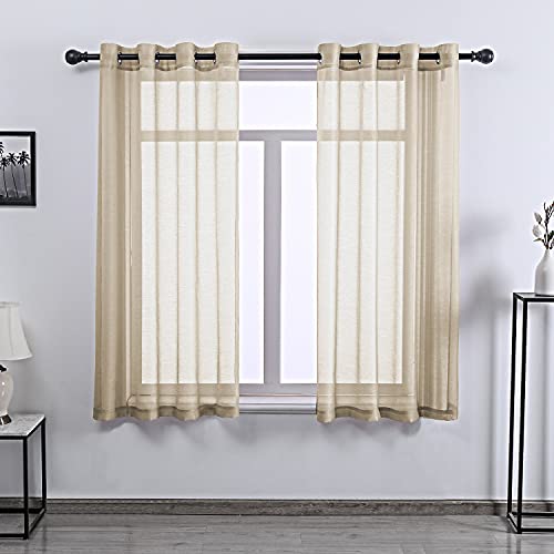 DONREN Taupe Textured Sheer Voile See Through Window Curtain Grommet Panels for Bedroom,Living Room(Tan,52 W x 63 inch Long,2 Piece) - color: Taupe, size: 52"W x 63"L (Pack of 2)