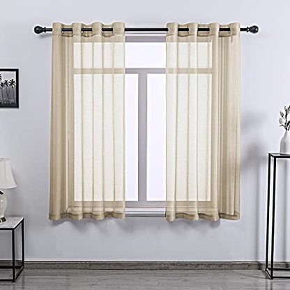 DONREN Taupe Textured Sheer Voile See Through Window Curtain Grommet Panels for Bedroom,Living Room(Tan,52 W x 63 inch Long,2 Piece) - color: Taupe, size: 52"W x 63"L (Pack of 2)