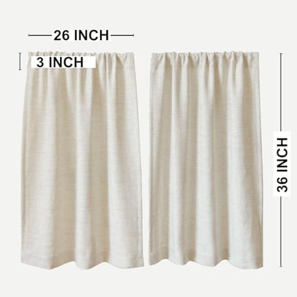 Faux Linen Cafe Curtains for Windows, 36 Inch Length, Natural, Set of 2 - color: Natural, size: 27"W x 36"L (Pack of 2)