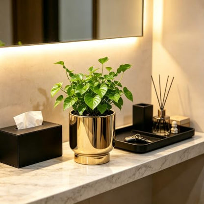 Shiny Gold Ceramic Plant Pots, with Drainage Holes, 4.33 X 4.33 Inch - color: Gold