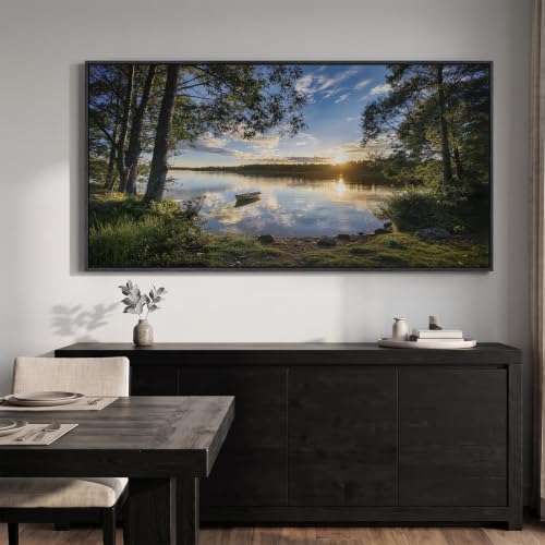 Large Framed Sunrise Lake Landscape Wall Art for living room, 60x30 Inch - color: Blue