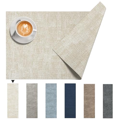 DOLOPL Placemats Set of 12, Reversible Faux Leather Place Mats, Beige - color: Beige, size: Set of 12