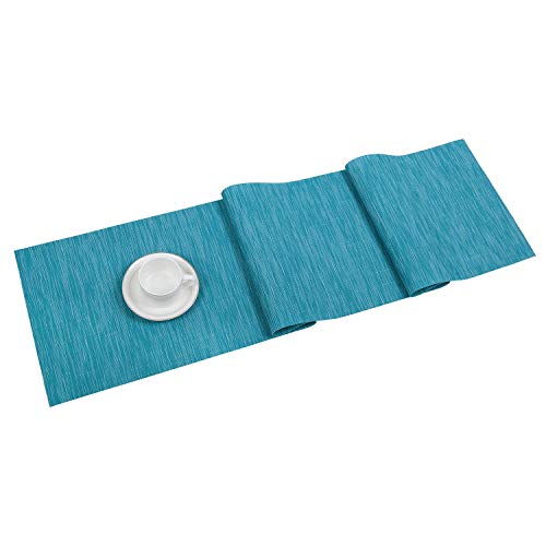SHACOS Woven Vinyl Table Runner Indoor Outdoor 12x54 inch Kitchen Dining Table Runners Wipe Clean Washable PVC Table Runner, Teal Blue - color: Teal Blue, size: Table Runner 12 x 54 inch