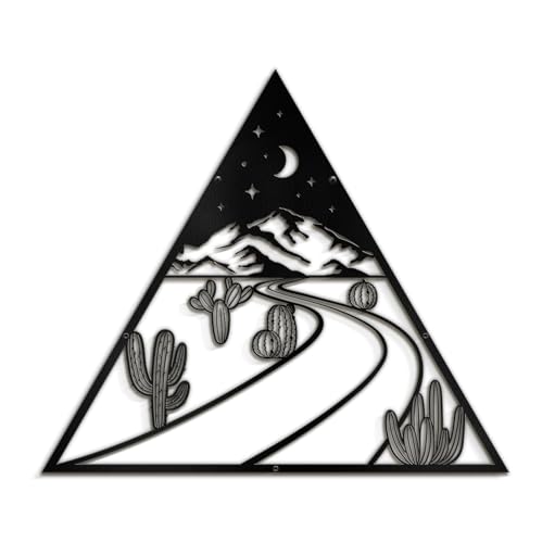 SIGNLEADER Metal Wall Art Decor Cactus, Moon, Mountain Landscape Modern Abstract Wall Sculpture Hangings Home Decoration for Living Room, Bedroom, Bathroom, Kitchen, Outdoor - 18" Black - color: Lan09-2311-yuk09, size: 18"L x 18"W