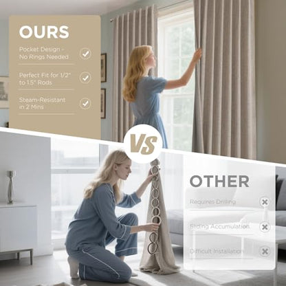 Joydeco 100% Blackout Curtains for Bedroom - Natural Linen Curtains, Thermal Insulated Linen Light Blocking Drapes, Rod Pocket & Back Tabs (Linen, 52" W x 90" L (Pack of 2)) - color: Linen, size: 52"W x 90"L (Pack of 1)