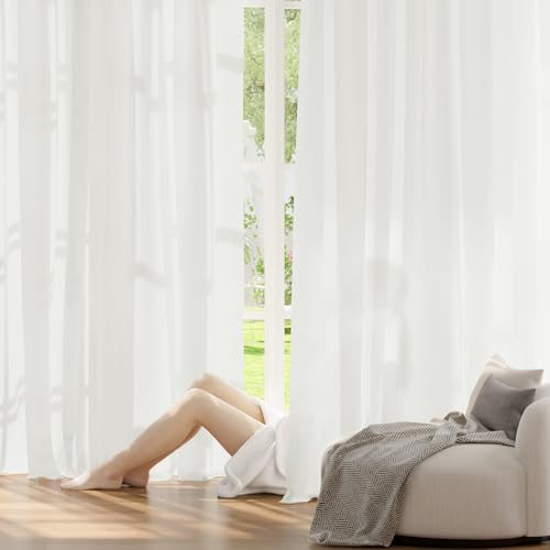 RYB HOME Non See Through White Sheer Curtains 72 inches Long - color: White, size: 52"W x 72"L (Pack of 2)