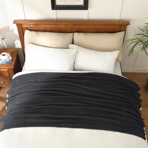 JOOJA Knitted Dark Grey Black Throw Twin Size Blanket Polyester Soft Fleece Blanket for Couch Bed Sofa 60x80 Inches Charcoal Gray - color: Charcoal Grey, size: 60x80