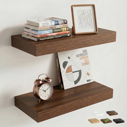 16 Inch Floating Shelves for Wall, 8"D Wood Storage Shelves, Walnut Finish - color: Walnut, size: 16 Inch