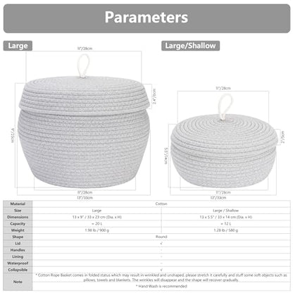 Sea Team Round Woven Cotton Rope Storage Basket with Lid, Cream - color: Cream, size: Large