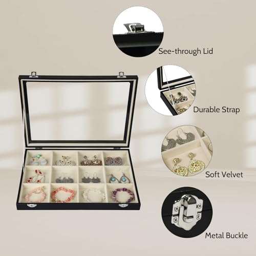 Stratalife 12 Grid Bracelet Jewelry Box, Bangle Holder Organizer with Lid - color: Beige-Black, size: 12 Grid