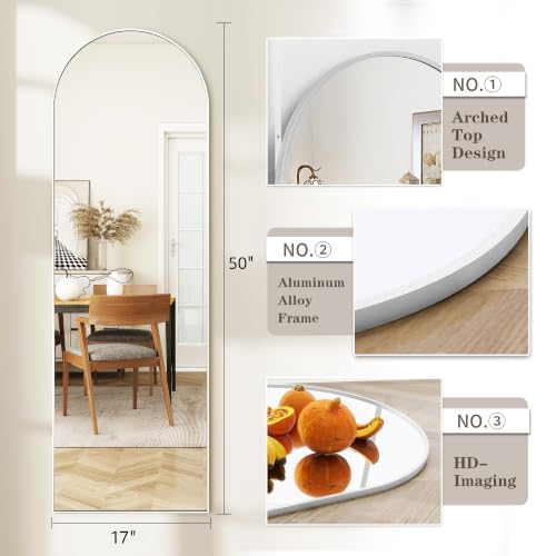 50"x 17" Full Length Door Mirror with Stand, Hanging Mirror, White - color: White, size: 50"L x 17"W