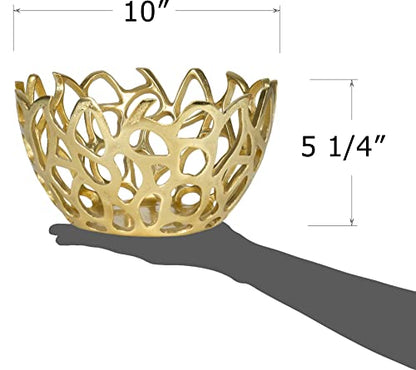 Red Co. 10” Decorative Round Aluminum Golden Branch Reef Centerpiece Bowl