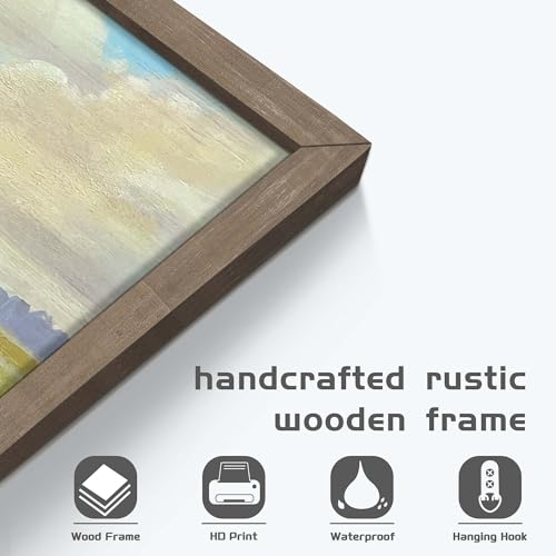 HILL WEST Countryside Stream Rustic Landscape Framed Wall Art, 24x16inch - color: Stream, size: 24"L x 16"W