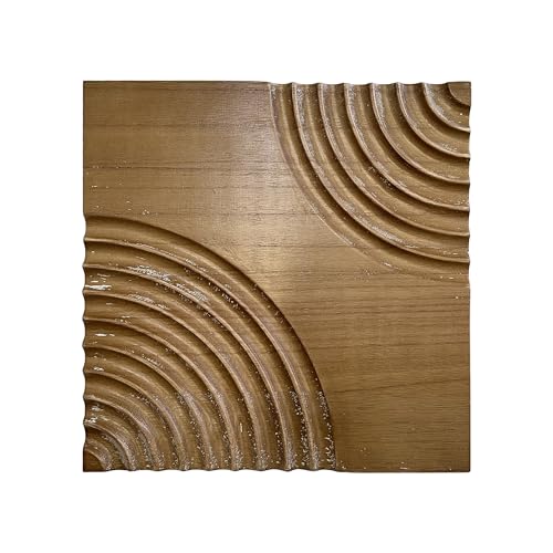 Wood Textured 3D Wall Art - Modern Minimalist Carved Wood Wall Decor, Rustic Geometric Wave Relief Sculpture for Living Room, Bedroom, Office, Neutral Boho Home Decor11.8x11.8 inch (light brown) - color: light brown