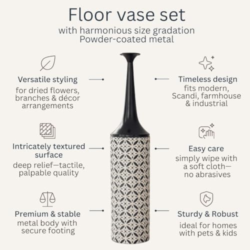 Leewadee Large Floor Vase 26 inches Metal for Pampas Grass, Dried Flowers - color: Black, White