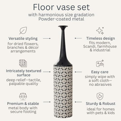 Leewadee Large Floor Vase 26 inches Metal for Pampas Grass, Dried Flowers - color: Black, White