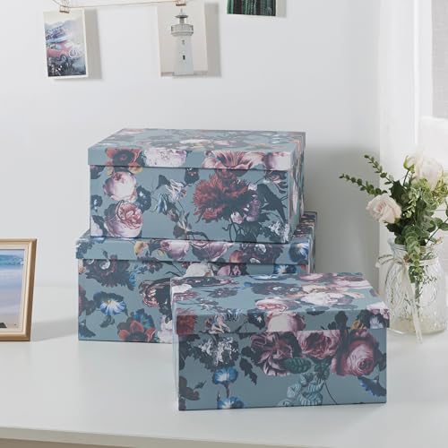 Soul & Lane - Elegance in Bloom Decorative Boxes with Lids, Set of 3 - color: Elegance in Bloom